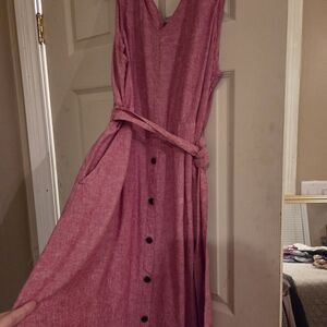 Christopher & Banks Pink Button-Down Midi Dress